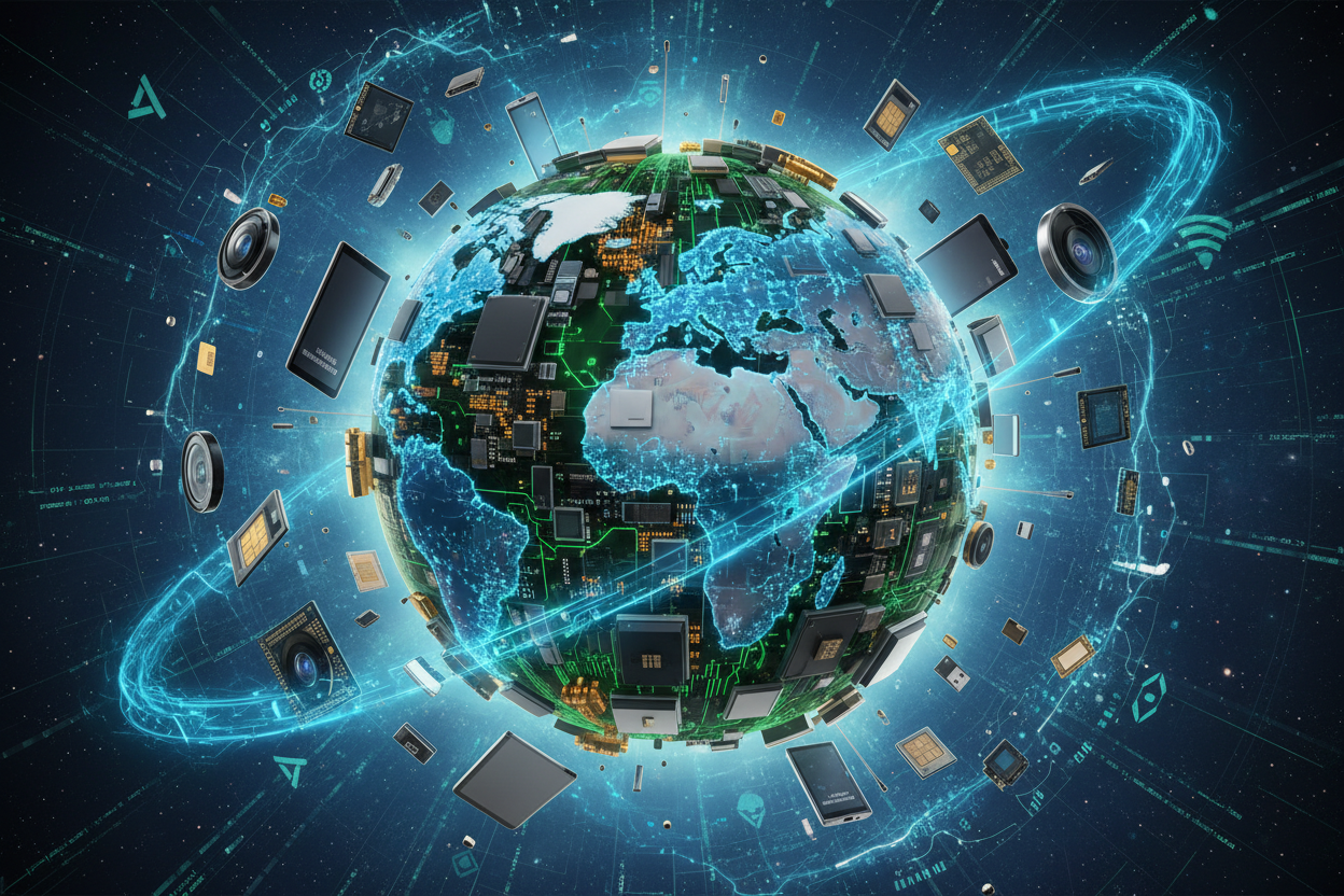 een wereld die onderdelen van telecom is